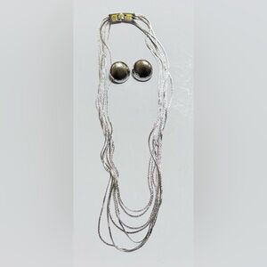 Vintage Monet Silver Multi-Strand Necklace with Earrings Set
